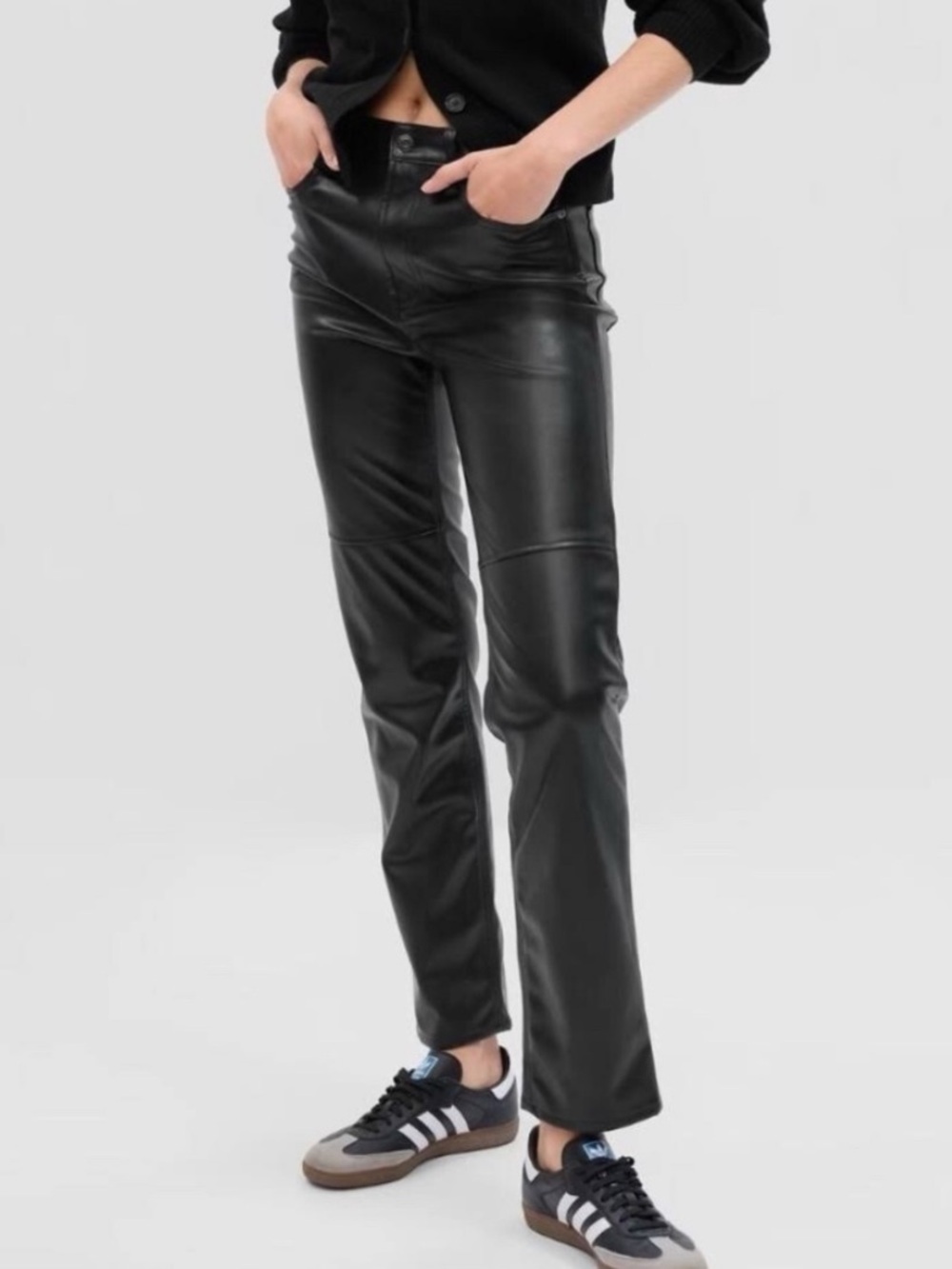 Vintage Y2K GAP Black Genuine Leather Straight Leg 5 Pocket Jeans Size 10